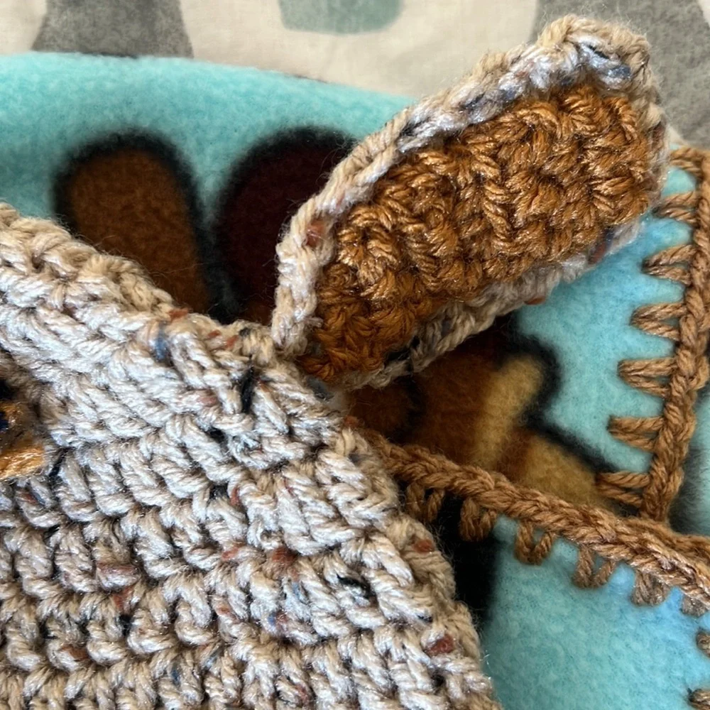 Handmade Crochet Dog hat and Dogs in costume fleece lovey